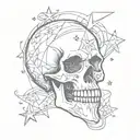 Skull, stars and y2k style tattoo design idea