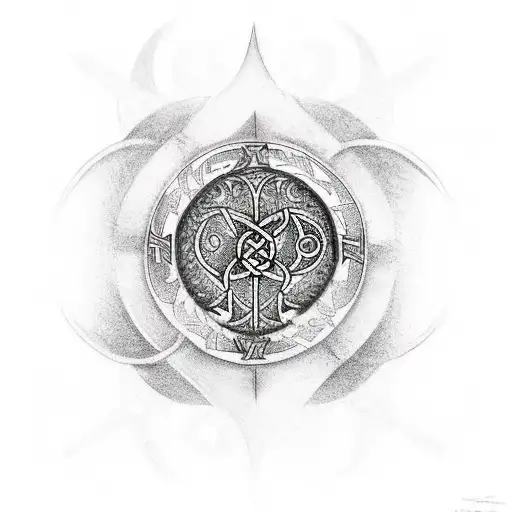 viking tattoo with 3 symbols of the vegvisir, tree of life and the helm of awe  tattoo design idea