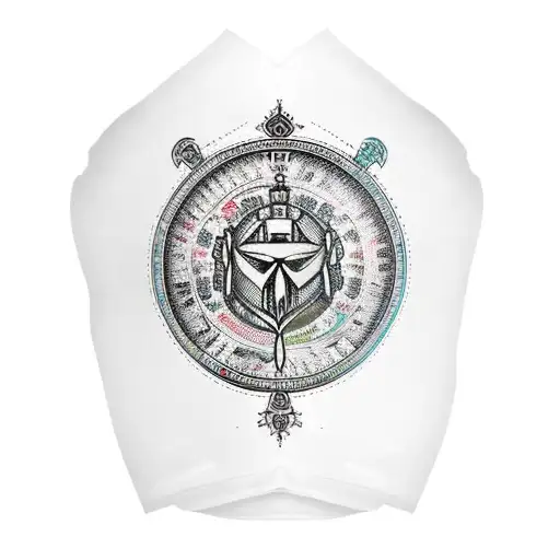 helm of awe, vegvisir, yggdrasil full sleeve with leather braver on the forearm tattoo design idea