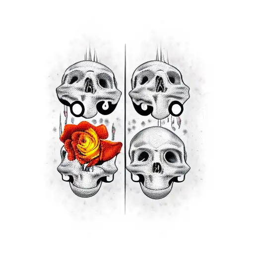 hear no, speak no evil, see no evil skulls with rose and marijuana bud background tattoo design idea