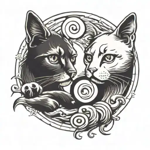 cat and dog yin yang symbol tattoo design idea