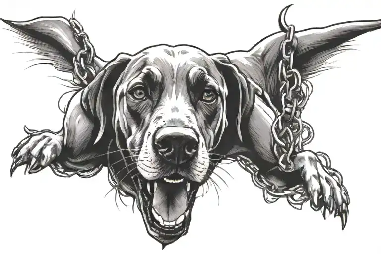 dog breaking free from chains tattoo design idea