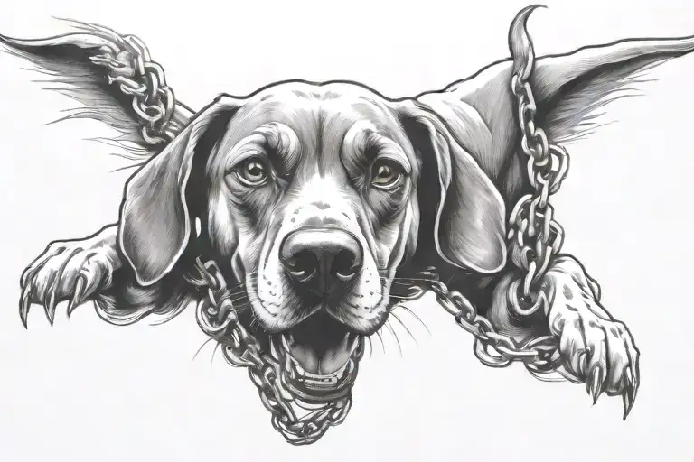 dog breaking free from chains tattoo design idea