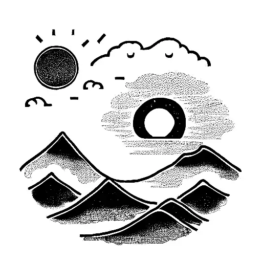 Scottish mountain landscape with sun and rain half sleeve tattoo design idea