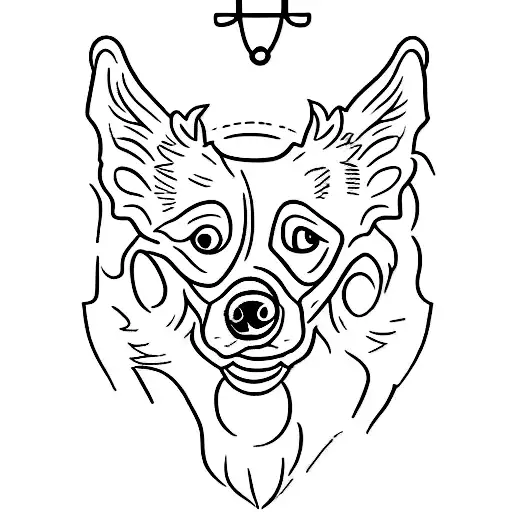 a tattoo on an arm, lifting weights, near a computer, with a border collie dog and raper music, tattoo design idea