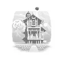 maniac mansion computer game pixeled tattoo design idea