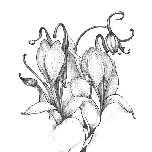 lily of the valley, daffodil, holly berry bouquet of flowers tattoo design idea