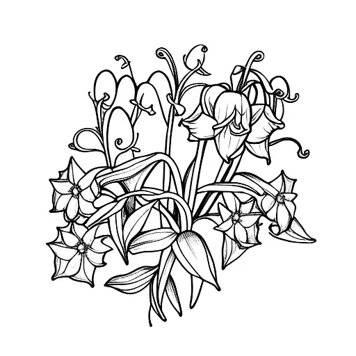 lily of the valley, daffodil, holly berry bouquet of flowers tattoo design idea