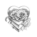 Heart Lock and Key with Roses tattoo design idea