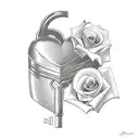 Heart Lock and Key with Roses tattoo design idea