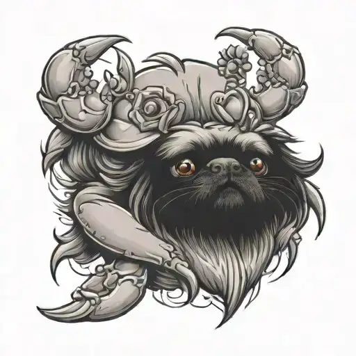 a crab heart with a pekingese dog face on the shell tattoo design idea