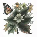 maple leaf and padilla flowers and butterflies tattoo design idea