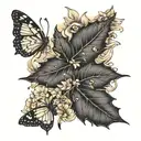 maple leaf and padilla flowers and butterflies tattoo design idea