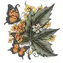 maple leaf and padilla flowers and butterflies tattoo design idea