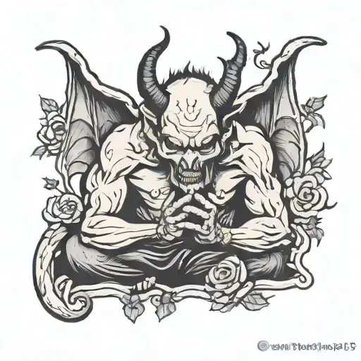 devil praying for forgiveness from god playing tattoo design idea