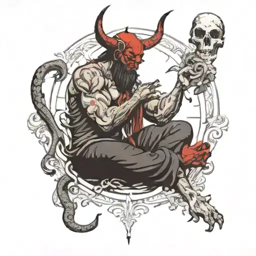 devil praying for forgiveness from god atlas holding tattoo design idea