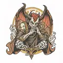 devil praying for forgiveness from god Hermes tattoo design idea