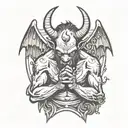 devil praying for forgiveness from god holding tattoo design idea