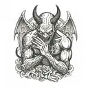 devil praying for forgiveness from god holding tattoo design idea