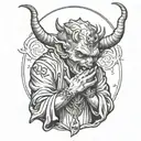 devil praying for forgiveness from god holding tattoo design idea