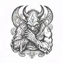 devil praying for forgiveness from god holding tattoo design idea