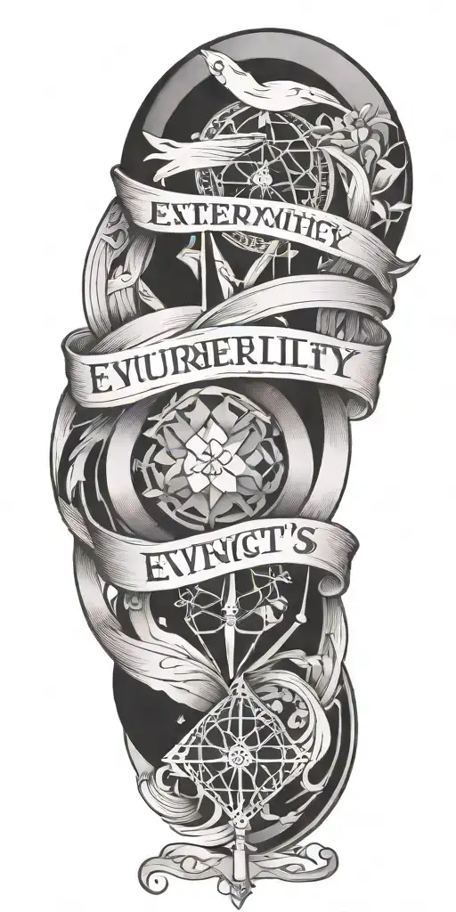 connected geometrical shape and text "eventually everything connects" tattoo design idea