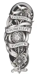 connected geometrical shape and text "eventually everything connects" tattoo design idea