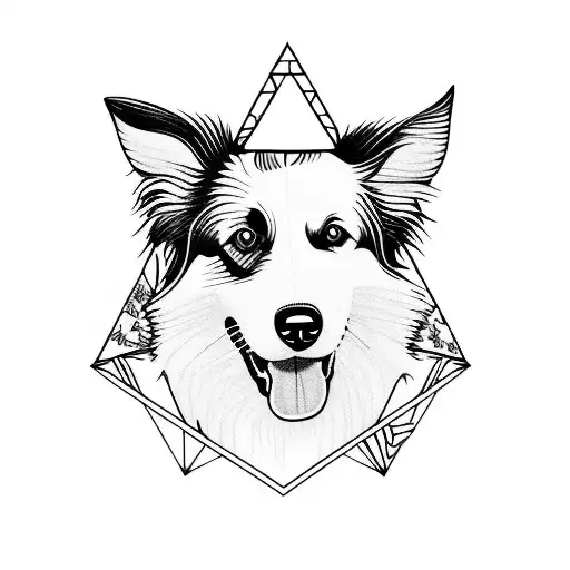 border collie in magical forest, triangle shapes tattoo design idea