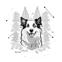 border collie in magical forest, triangle shapes tattoo design idea