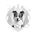 border collie in magical forest, triangle shapes tattoo design idea