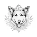 border collie in magical forest, triangle shapes tattoo design idea