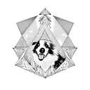 border collie in magical forest, triangle shapes tattoo design idea