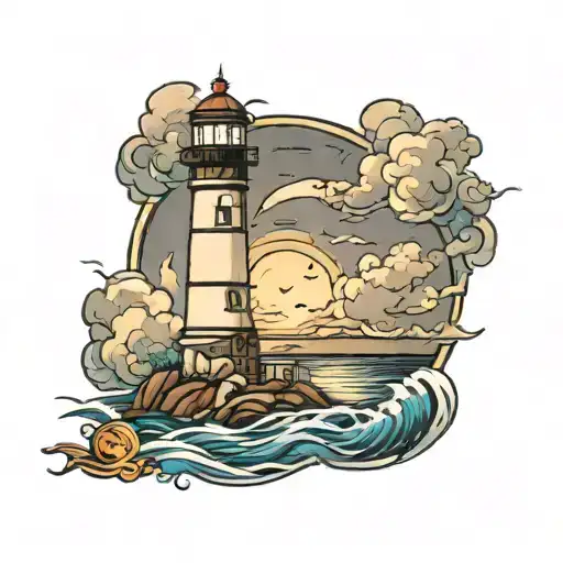 lighthouse in thunderstorm tattoo design idea