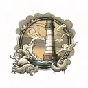 lighthouse in thunderstorm tattoo design idea