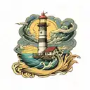 lighthouse in thunderstorm tattoo design idea