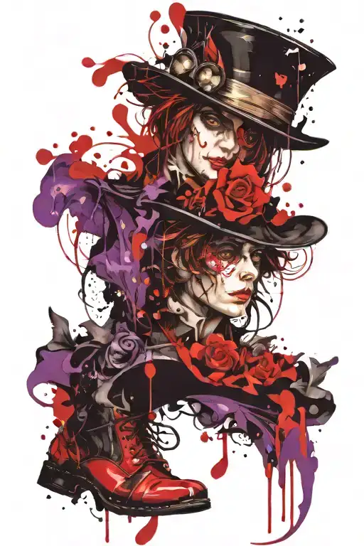 Alice in wonderland and mad hatter purple and black  tattoo design idea