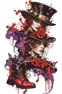 Alice in wonderland and mad hatter purple and black  tattoo design idea