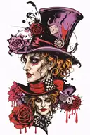 Alice in wonderland and mad hatter purple and black  tattoo design idea