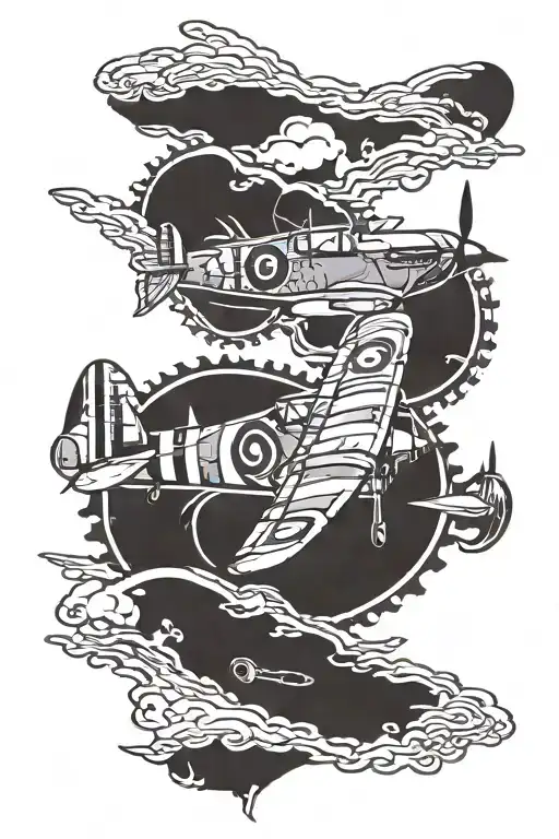 Spitfire plane on full attack and mdma dance pills funky tattoo design idea