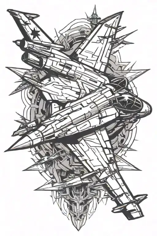 drunkdriving F16 jet on missilebarrage tattoo design idea