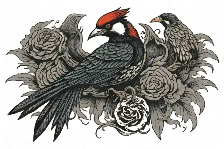 burning woodpecker showing dominace tattoo design idea