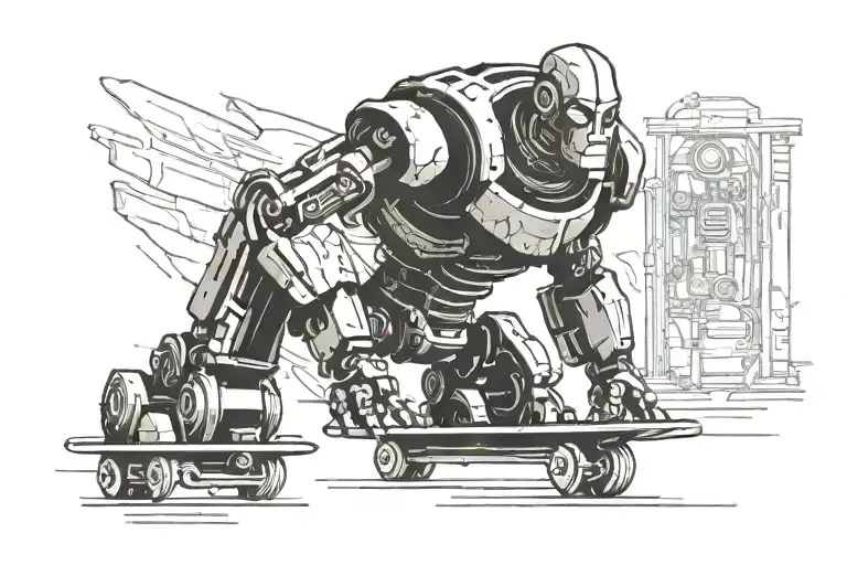 Rusted iron Giant on skateboard tattoo design idea