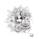 GENERATE A tattoo on the back of a girl, with a creeper flowe. Use a minamlist style with strokes and expulsion of color tattoo design idea