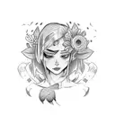 GENERATE A tattoo on the back of a girl, with a creeper flowe. Use a minamlist style with strokes and expulsion of color tattoo design idea