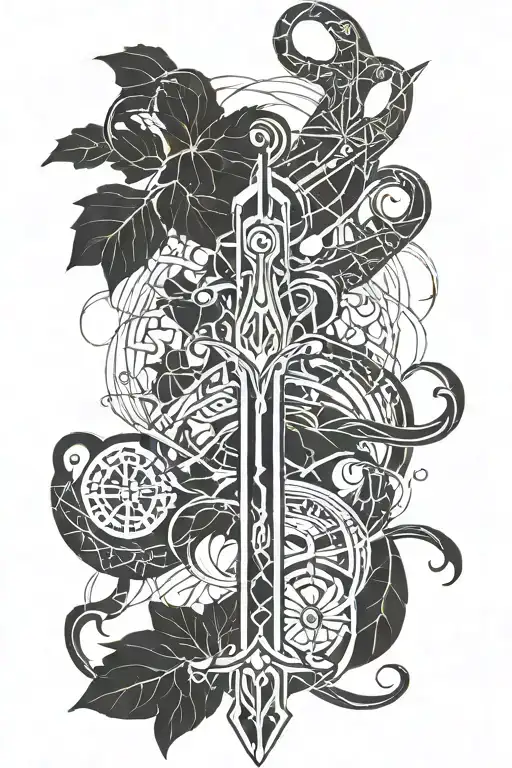 thin sword with vines wrapped tattoo design idea