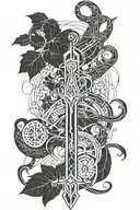 thin sword with vines wrapped tattoo design idea