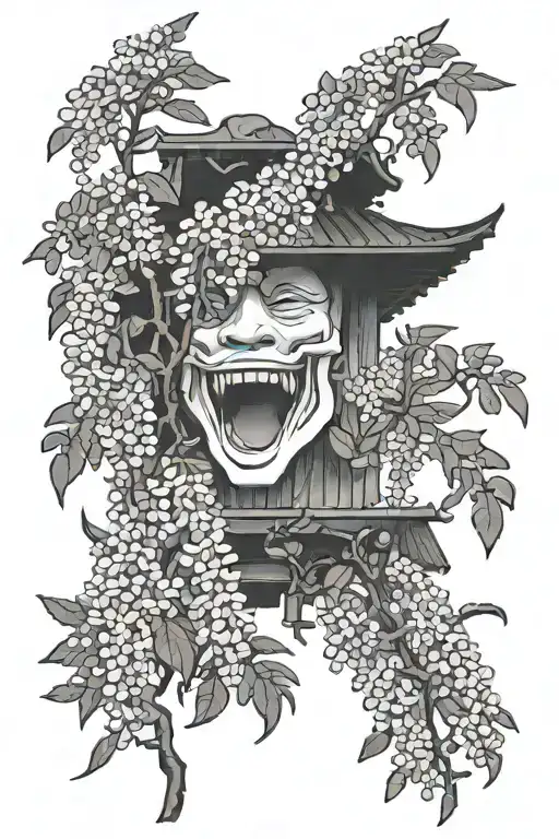 wisteria on background, Gyutaro as main object arm tattoo design idea