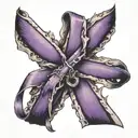 purple domestic violence ribbon with a cross at the end of the ribbon hanging down tattoo design idea