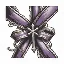 purple domestic violence ribbon with a cross at the end of the ribbon hanging down tattoo design idea