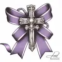 purple domestic violence ribbon with a cross at the end of the ribbon hanging down. The looks like a cancer ribbon tattoo design idea